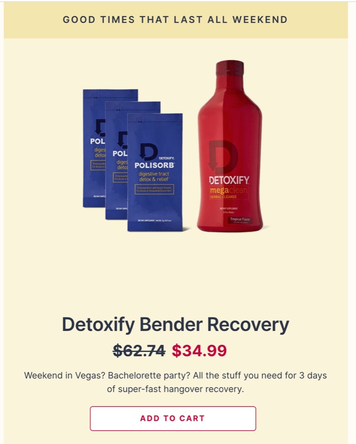 Detoxify Bender Recovery bundle product page